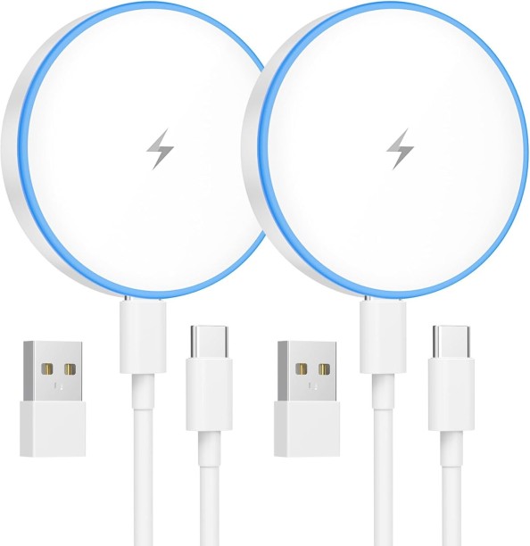 Flycross Charger 2 Pack 15W Magnetic Wireless Charger Fast Charging Pad Compatible with iPhone 17/16/15/14/13/12 Series & AirPods 4/3/2/Pro Magnetic MagSafe Charging Pad with Dual Ports Adaptive Charging Multiport Battery Charger with Detachable Cable