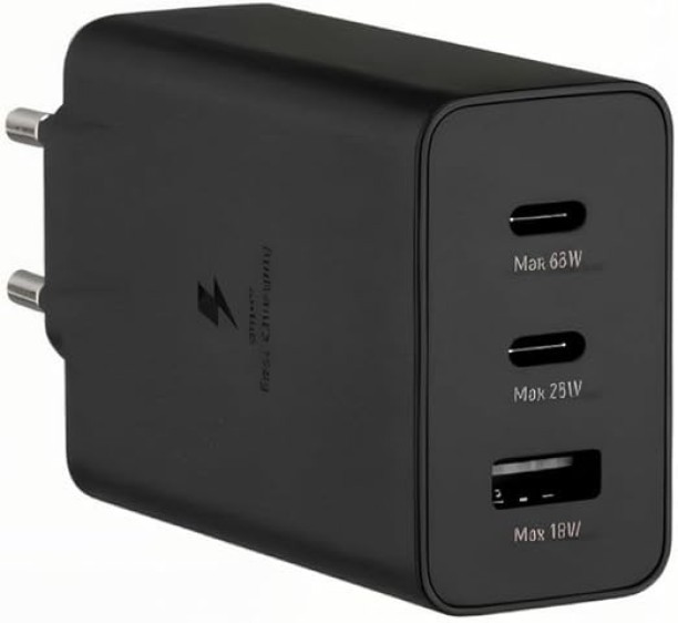 UNITED Super Fast charger 65W PD Power Adapter Trio, USB-C x 2, USB-A Single Fast Charger, Black, compatible for all Galaxy S series S21 ULTRA-S25 ULTRA PD 3.1 A Multiport Mobile Charger