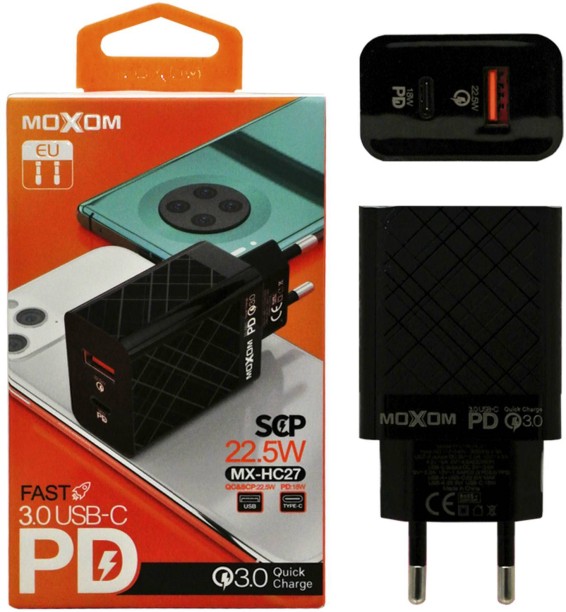 Moxom Charger house USB + TypeC - no cable 22.5w Mobile Charger with Detachable Cable