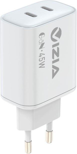 Vizia 45W Dual USB-C PD Fast Charging GaN 1.2 A Multiport Mobile Charger with Detachable Cable