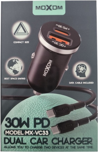 Moxom Car charger MX-VC33 typeC+ Usb - TypecCable Mobile Charger with Detachable Cable