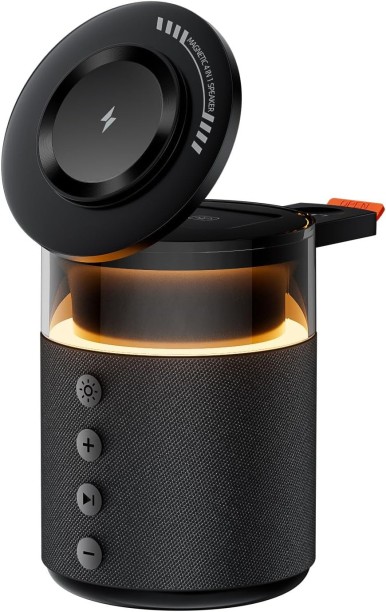 BezosMax 3 in 1 Wireless Charging Station, Magnetic Wireless Charger for 16 15 14 13 12 Pro Max Watch, Bluetooth Speakers with Night Light 15 A Mobile Charger with Detachable Cable