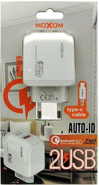 Moxom Charger fast 3a - Type C -KH70Y Multiport Mobile Charger with Detachable Cable