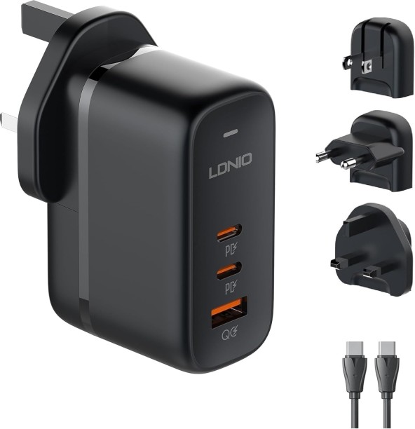 LDNIO 65W GAN Super Fast Charger (3 Ports) GaN Multiport Mobile Charger with Detachable Cable