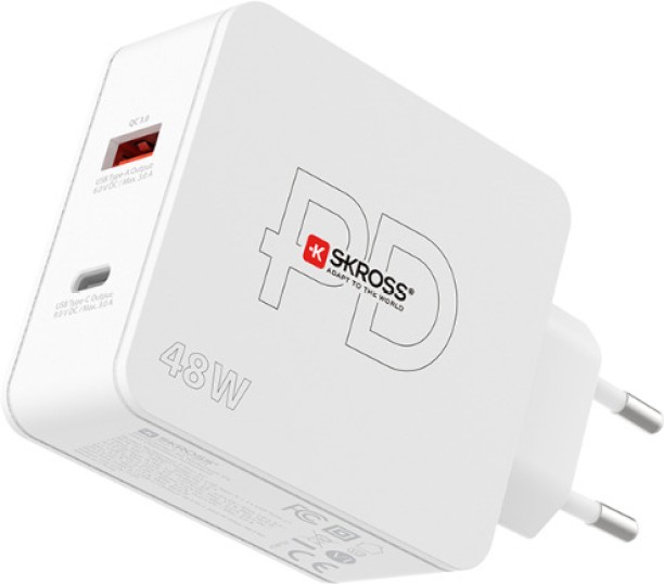 SKROSS Multipower 2 Pro+ EU - White 3 A Multiport Mobile Charger with Detachable Cable