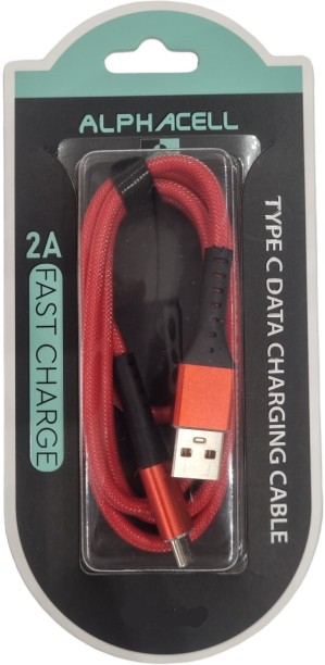 Alphacell Cable - charging+data 2A Type C 1.6 A Mobile Charger with Detachable Cable