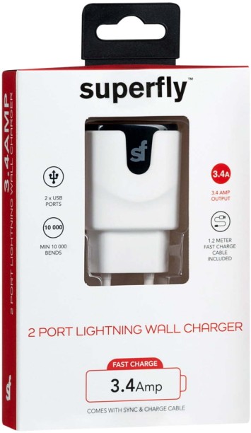 Superfly 18W Ultra Fast Charger Adaptive Charging 3.4 A Multiport Mobile Charger with Detachable Cable