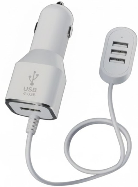 HGS 4-Port Car Charger with USB Extension Cable - Fast Charging 12V Cigarette Lighter Adapter 2.4 A Multiport Mobile Charger with Detachable Cable