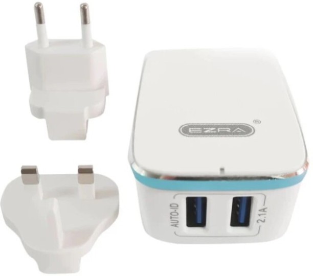 Ezra HC18 Charger with Built-in Cable with 2 USB-A Ports White 3in1 Travel 2 A Multiport Mobile Charger with Detachable Cable
