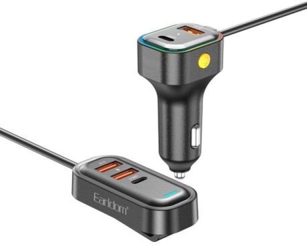 Earldom 30W Car Charger, 5-in-1, 3 USB + 2 USB-C, 1.5m Cable-ES-CC37 PD 3 A Multiport Mobile Charger