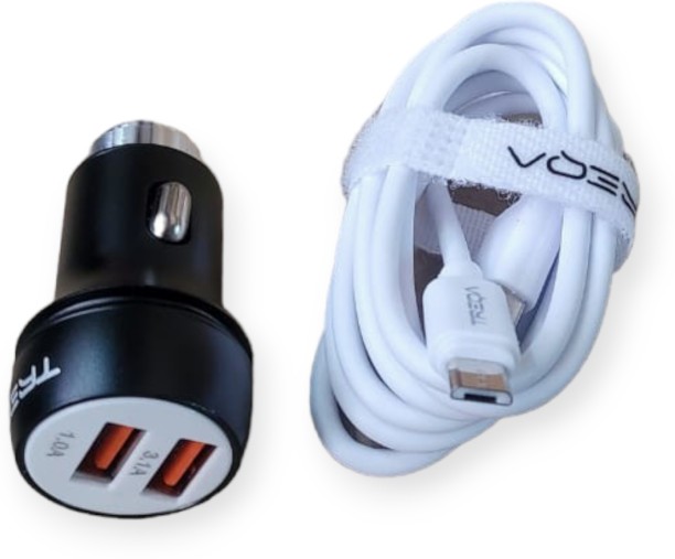 Treqa CS-218-V8 Dual 3.1A USB Smart Car Charger With Micro USB Cable 3.1 A Multiport Mobile Charger with Detachable Cable