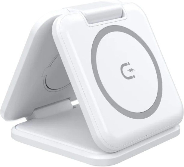 Wireless 3 in 1 Wireless Magnetic Charger - White Quick Charge 1.5 A Multiport Mobile Charger with Detachable Cable