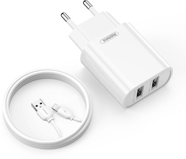 Remax Dual USB Wall Charger with Lightning Charging Cable for iPhone 2.1 A Mobile Charger with Detachable Cable