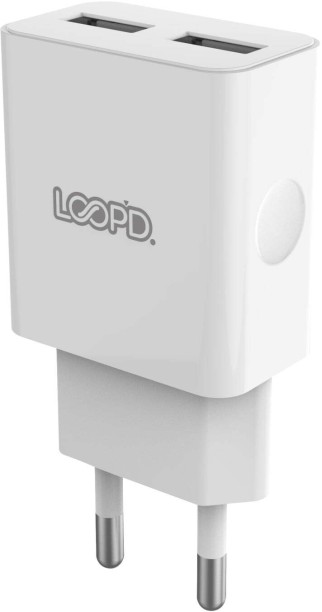 Loopd 2 Port 3.0A Wall Charger - White Adaptive Charging 3.1 A Multiport Mobile Charger with Detachable Cable