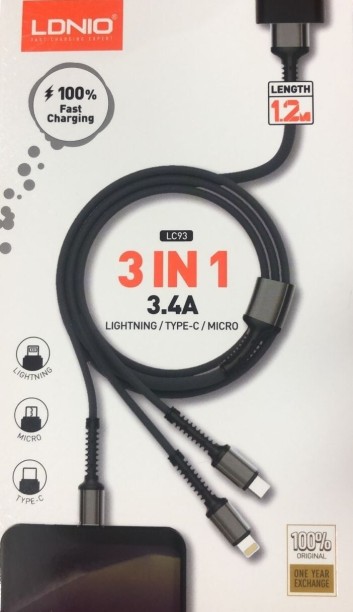 LDNIO Cable - charging 3 in 1 -LC93 3.4a 1.2m Mobile Charger with Detachable Cable