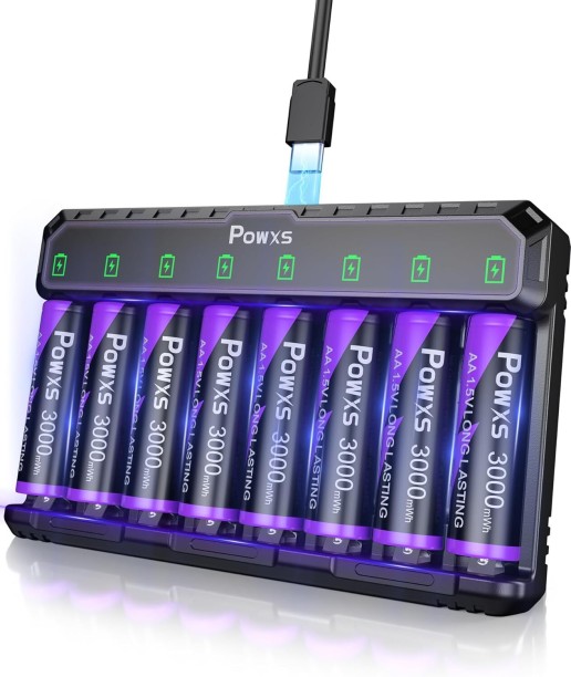 Milky Way Rechargeable AA Batteries with USB-C Charger, 8-Pack 3000mWh Lithium AA Batteries Warp 1 A Battery Charger