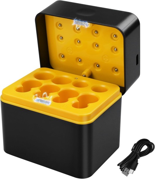 RAR Battery Charger AA AAA Lithium: 12-Bay Rechargeable AA AAA Lithium Batteries Chargers - Double A Charger Case Triple A Charging Box for Li-ion Batteries 12-Slot Adaptive Charging 6 A Multiport Battery Charger with Detachable Cable