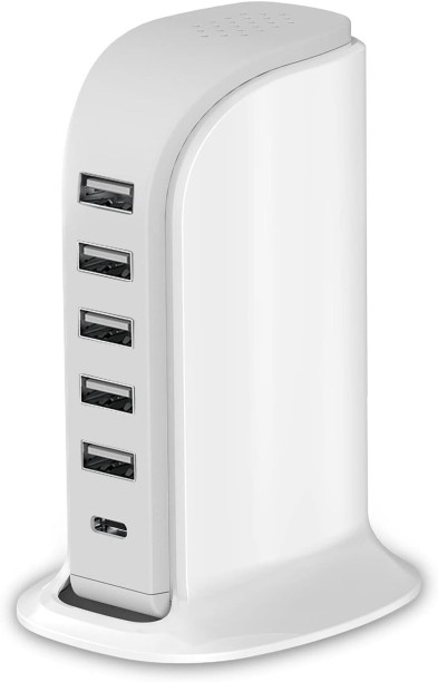 Happyfun 6in1 Charging Station, 6 ports, 1 USB-C & 5 USB-A, Overload Protection 4 A Mobile Charger