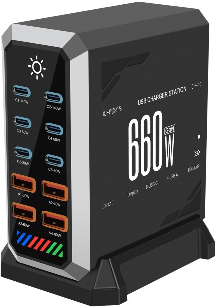 Solala Charger, multi-port charger gallium nitride universal fast charging desktop charging station for mobile phones and tablets Adaptive Charging 0.1 A Multiport Smartwatch Charger with Detachable Cable