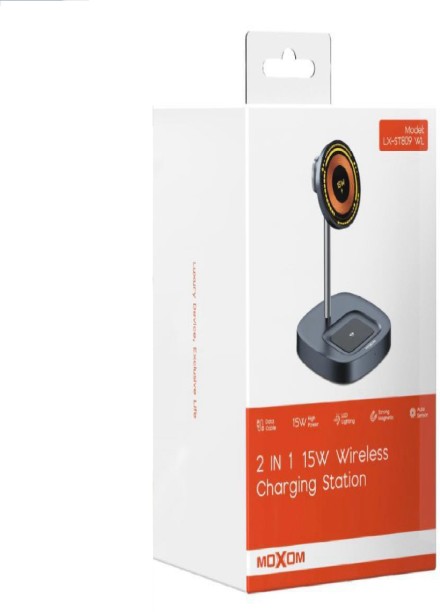 MOXOM 2 IN 1 15W Wireless Charging Station 1 A Multiport Mobile Charger with Detachable Cable
