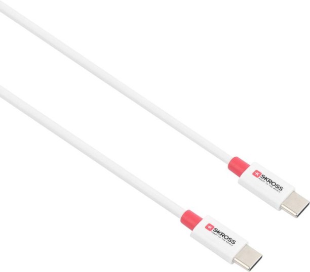 SKROSS USB-C to USB-C Cable - White 3 A Mobile Charger with Detachable Cable