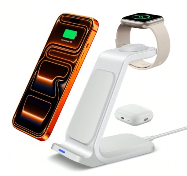 3 in 1 Charging Station 15W Mobile Charger with Detachable Cable