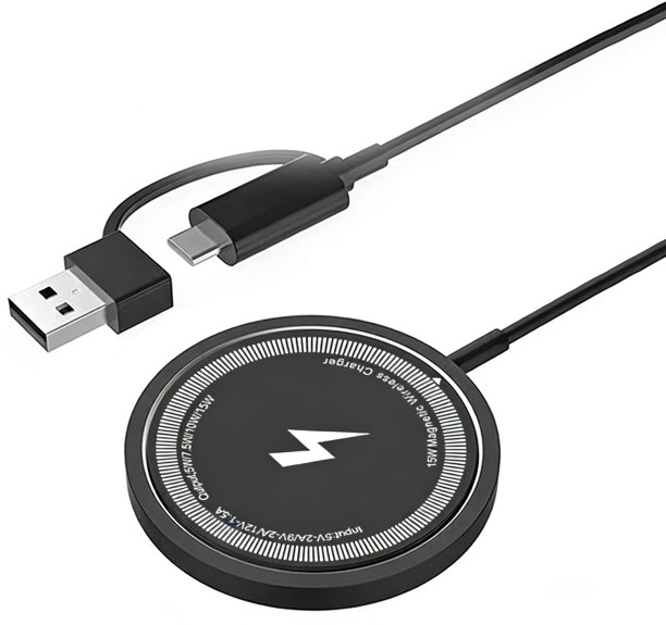FineVR Magnetic Wireless Charger: Compatible with Magsafe Charger 17 16 15 14 13 12 Series & Airpods 4 3 2 Pro-Fast 15W Max Charging Pad Strong Magnet, Dual USB-C/A Ports-Home Office Travel Qualcomm 3.0 3 A Mobile Charger with Detachable Cable
