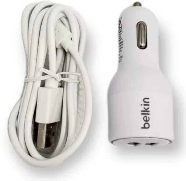 Belkin 20W Dual Port Car Charger with Type C Cable Quick Charge 4.2 A Multiport Mobile Charger with Detachable Cable
