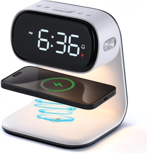 Milky Way Alarm Clock with Wireless Charging Multiport Battery Charger with Detachable Cable