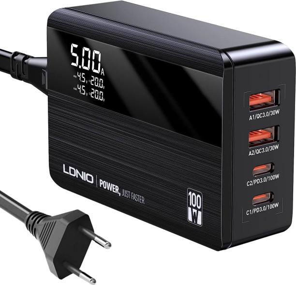 LDNIO One Charger For All 65W 4-Port USB C Wall Charger With PD3.0+QC4.0 PD 5 A Multiport Mobile Charger with Detachable Cable