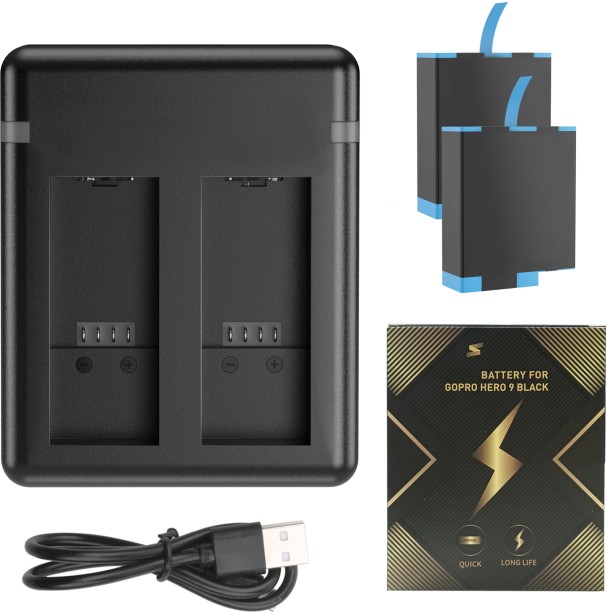 Mix Box 2 Pack Battery With Dual Charger Set for GOPRO HERO 9 0.8 A Multiport Camera Charger with Detachable Cable