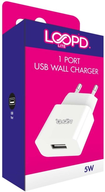 Loopd Lite 1 Port Usb Wall Charger Adaptive Charging 2.4 A Mobile Charger with Detachable Cable