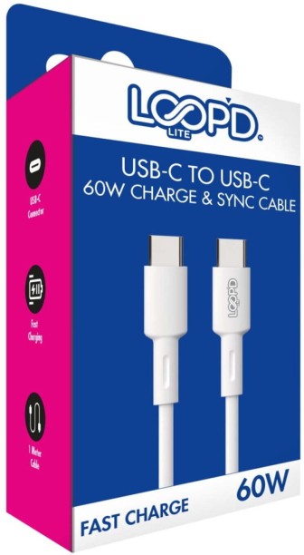 Loopd Lite Type Quick Charge 2.4 A Mobile Charger with Detachable Cable