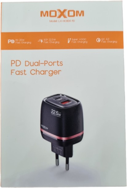 Moxom Travel adaptor PD 22.5w-USB+TypeC to Type C Multiport Mobile Charger with Detachable Cable