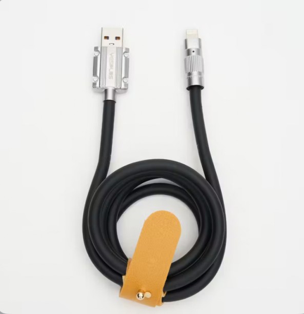 Lebocode 3-In-1 Soft Silicone LED USB Charging Cable Thick Cable - 6A - Black 0.6 A Multiport Mobile Charger with Detachable Cable