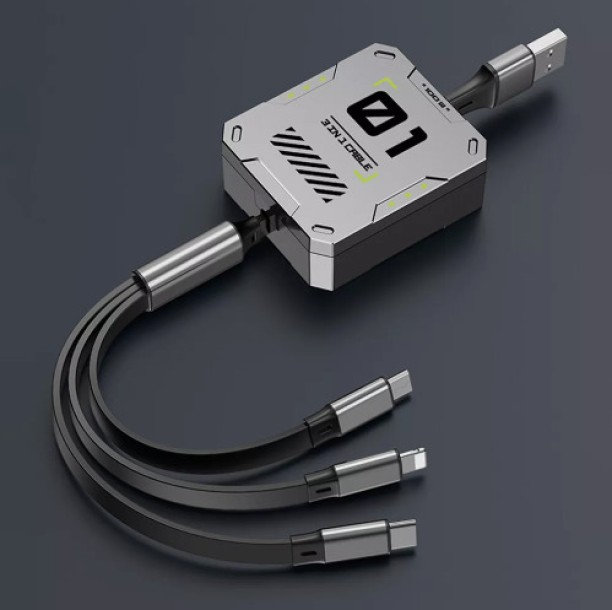 Just Simplified Multi Data 3 in 1 Retractable Charging Cable Adaptive Charging 0.4 A Mobile Charger with Detachable Cable