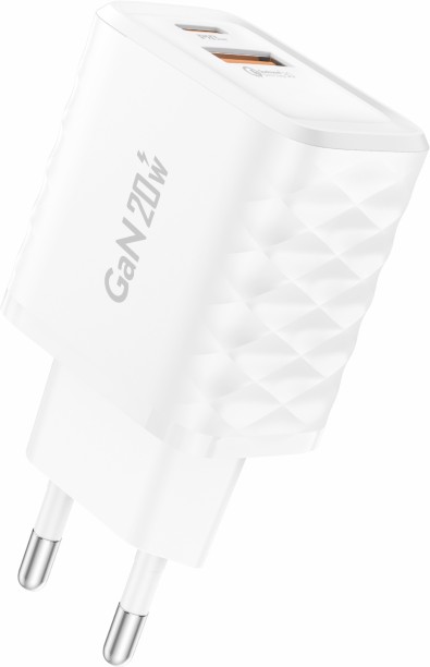 Foneng USB-C Fast Charging Adapter 20W With USB-A + USB-C Port GaN 3 A Multiport Mobile Charger with Detachable Cable