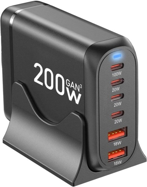 Milky Way Charger 200W, 6 Ports USB Fast Charging Station Multiport Mobile Charger with Detachable Cable