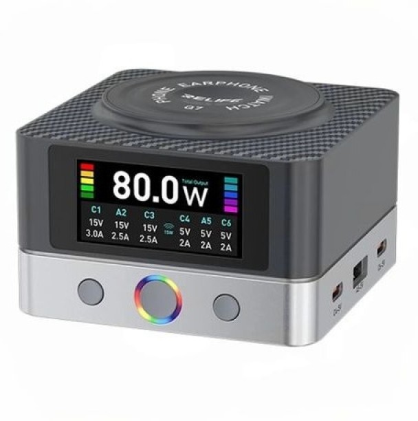 UNITED Relife Q7 6-Port 80W Super Fast Charging Station Quick Charge 3 A Multiport Mobile Charger with Detachable Cable