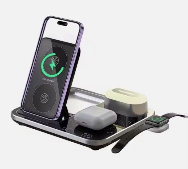 4 in 1 Wireless Charging Station Quick Charge 2.5 A Multiport Mobile Charger with Detachable Cable