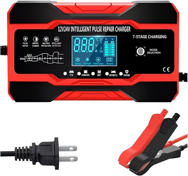 Solala Car Battery Charger, 12V and 24V Fully Automatic Smart Car Battery Desulfator, Battery Maintainer Trickle Charger, Battery Maintainer with Temperature Compensation for Boat Motorcycle 2.5 A Multiport Battery Charger with Detachable Cable