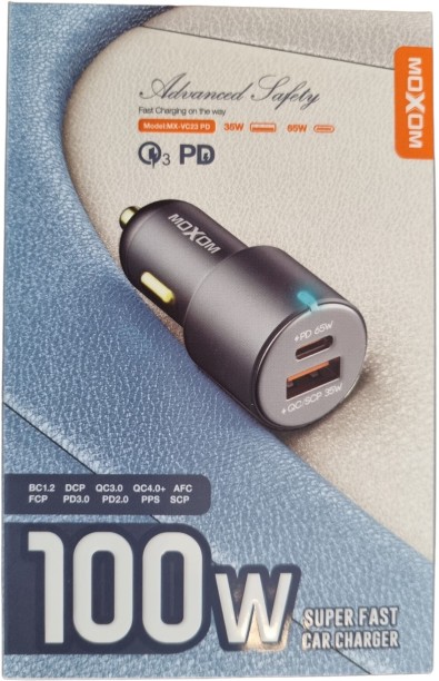 Moxom Car charger fast 100wPD65w+USB35w VC23 Mobile Charger with Detachable Cable