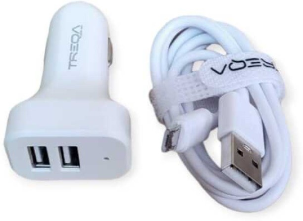 Treqa CS-219 Dual Port USB Car Charger With Micro USB Cable 3.1A 3.1 A Multiport Mobile Charger with Detachable Cable