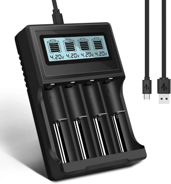 P. Concepts 4 Bay 18650 Charger with LCD Display Independent 0.6 A Toys Charger with Detachable Cable