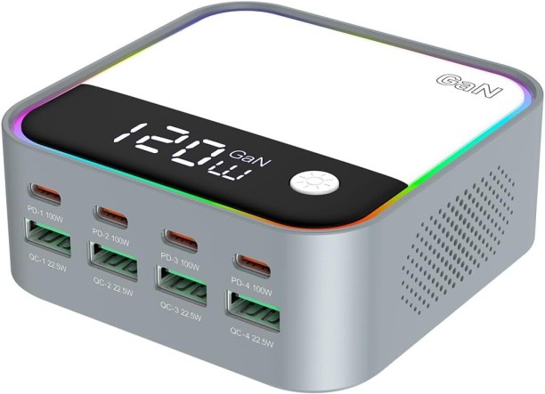 Fantasy Town Fast Charger,120W Total,8 Ports GaN USB Charging Station with 100W PD3.0 & QC3.0 Fast Charg Port PD 5 A Mobile Charger