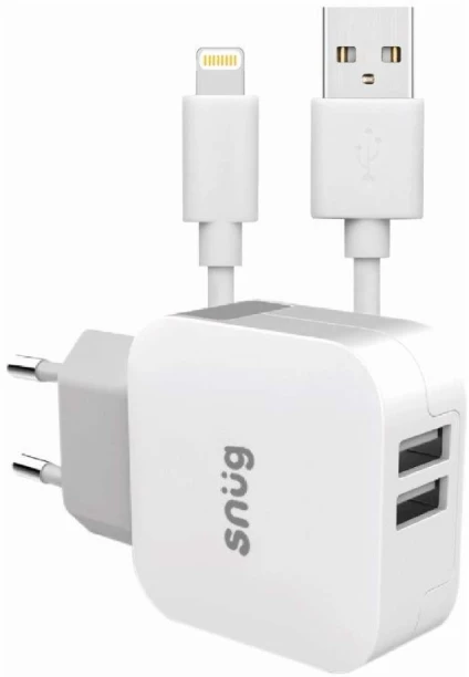 Snug 2 Port 3.4Amp Charger + Lightning Adaptive Charging 3.4 A Multiport Mobile Charger with Detachable Cable