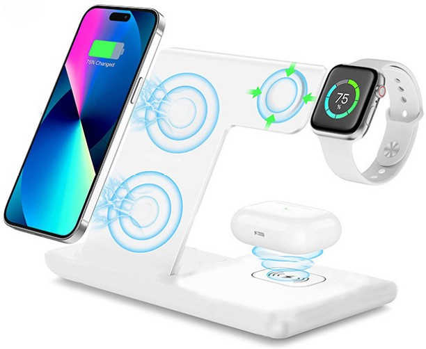 Fariedl Three-in-one wireless charger with foldable phone stand, suitable for phone headphones Mobile Charger with Detachable Cable