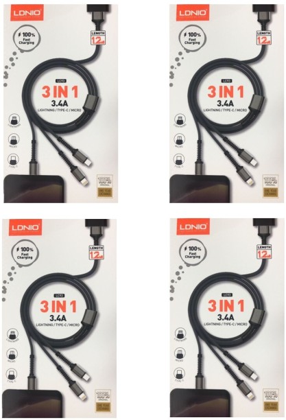 LDNIO Pack of 4 x Cable - charging 3 in 1 -LC93 3.4a 1.2m 3.4 A Mobile Charger with Detachable Cable