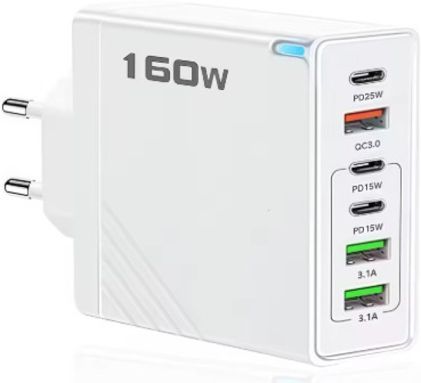 160w SUPER FAST CHARGER Multiport Mobile Charger with Detachable Cable