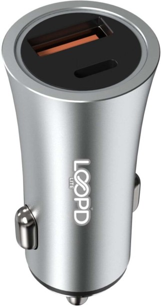 Loopd Lite 2 Port Pd/Usb Car Chrger Quick Charge 4.8 A E-car Charger with Detachable Cable